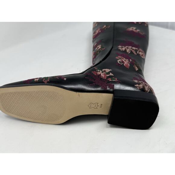 Tory Burch square toe 20MM Knee boot embroidered black leather 7.5 - Picture 8 of 12